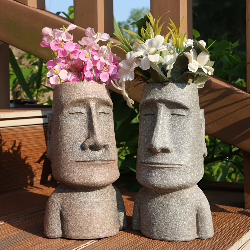 Tnessential WENYLE Creative Moai Stone Statue Flower Pot 3D Decor