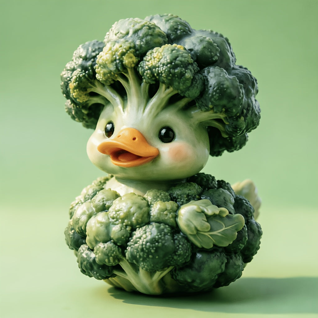 Tnessential Cute Broccoli Duck Resin Statue 3D Decor