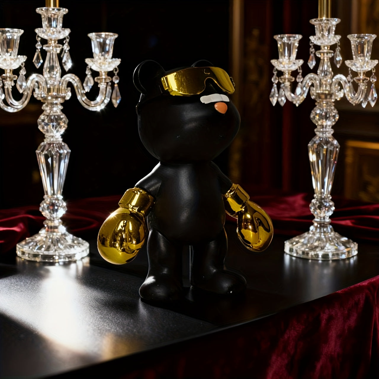 Tnessential Trendy Black and Golden Bear Figurine 3D Decor