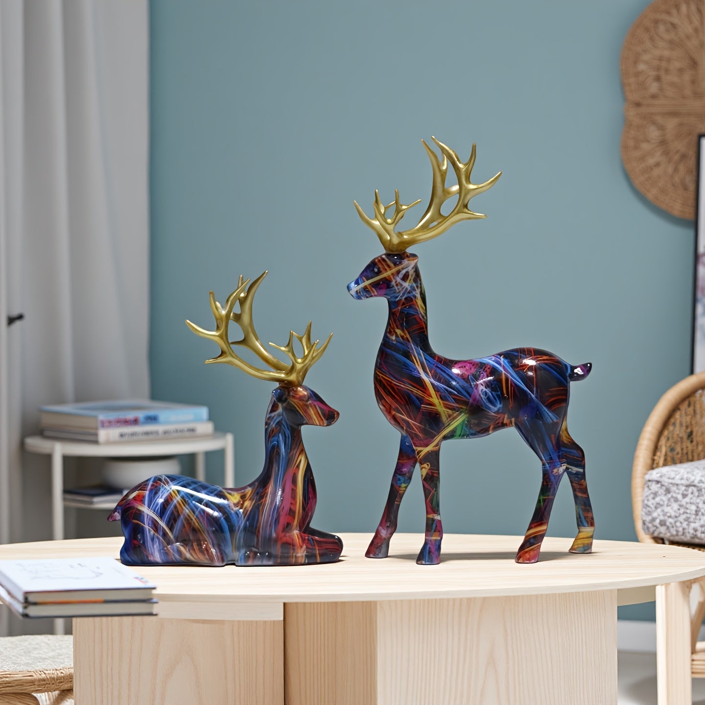 Tnessential Set of Colorful Reindeer Figurines 3D Decor