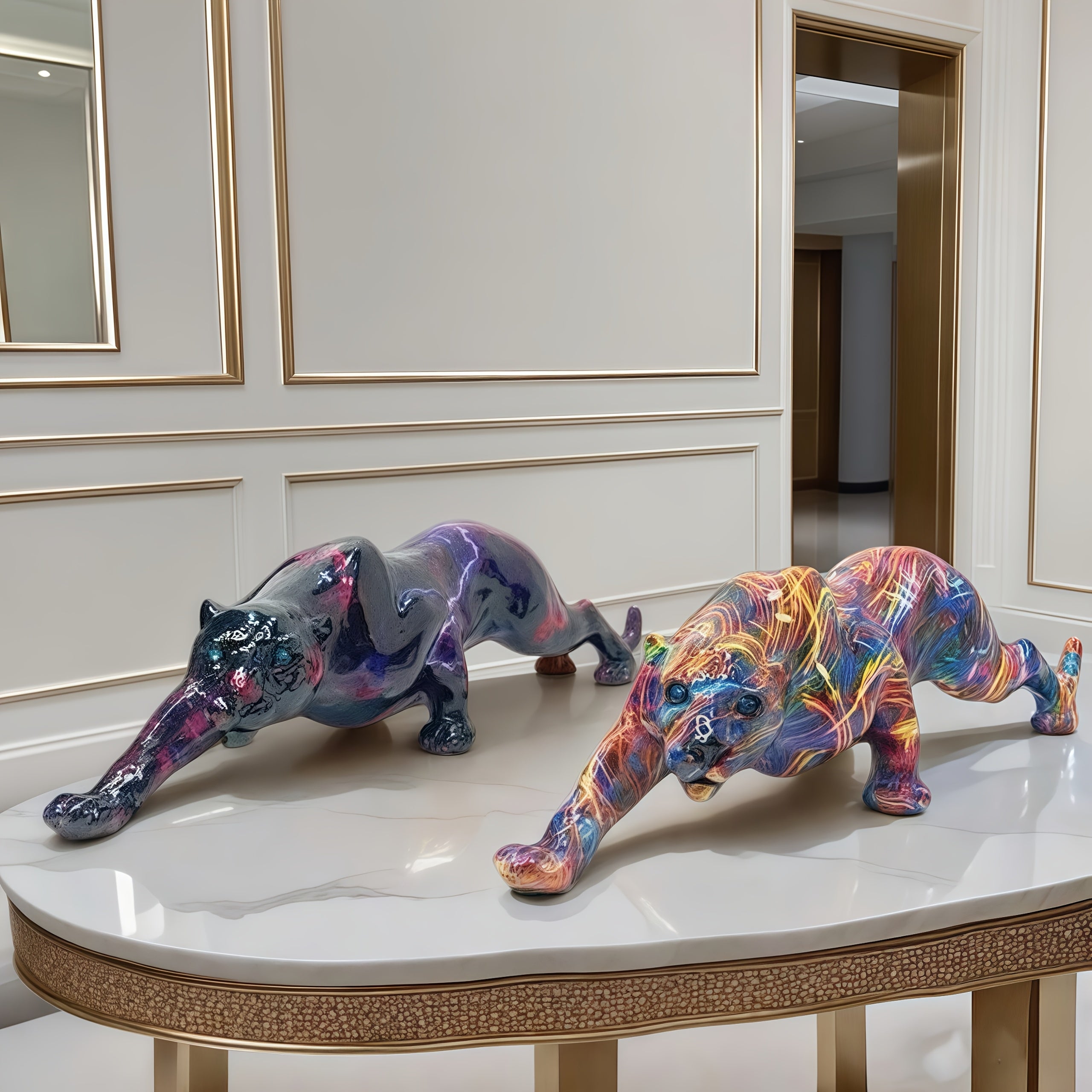 Tnessential Fashionable Cheetah Resin Statue Handicraft 3D Decor