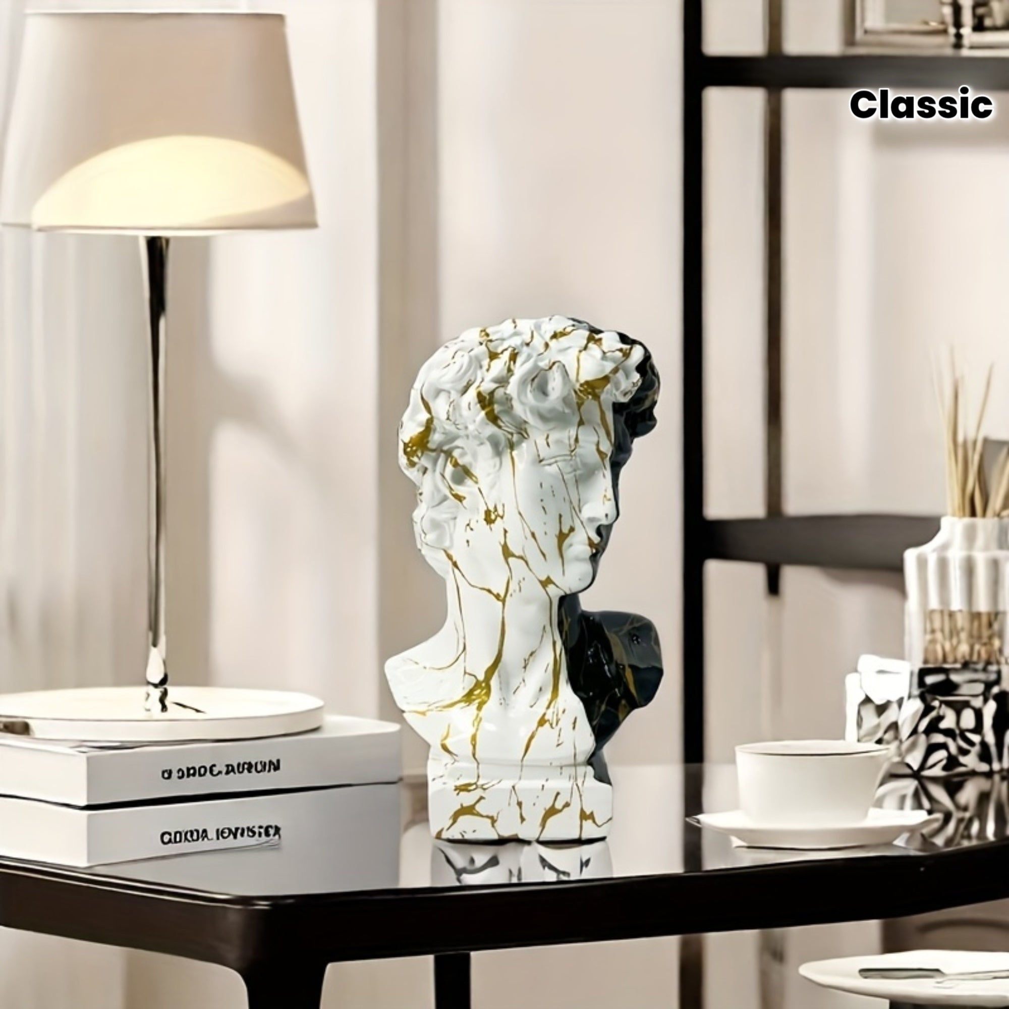 Tnessential Black Golden Greek Michelangelo David Statue 3D Decor