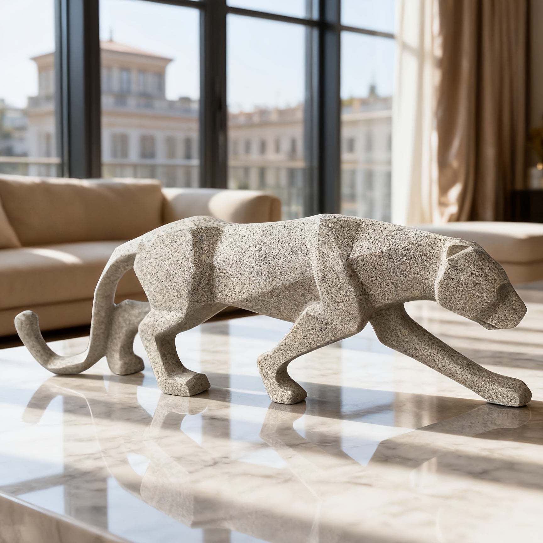 Tnessential Nordic Modern Sandstone Texture Resin Cheetah Statue 3D Decor