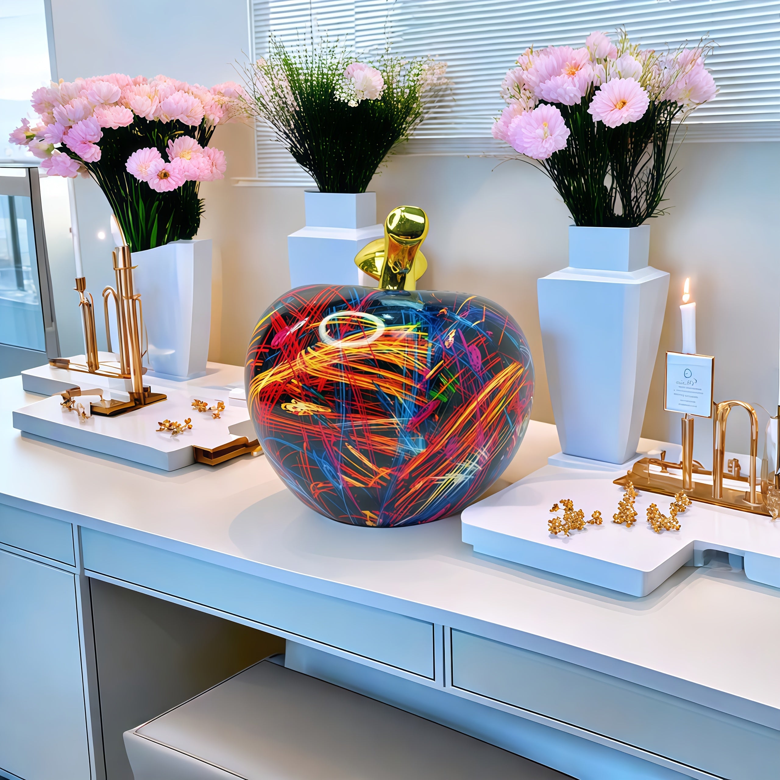 Tnessential Vibrant Colors of Apple Decorated Sculptures Add 3D Decor