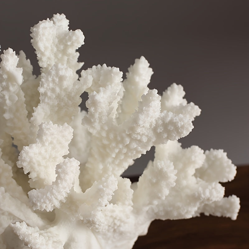 Tnessential Elegant White Coral Sculpture Ornament with Crystal Base 3D Decor