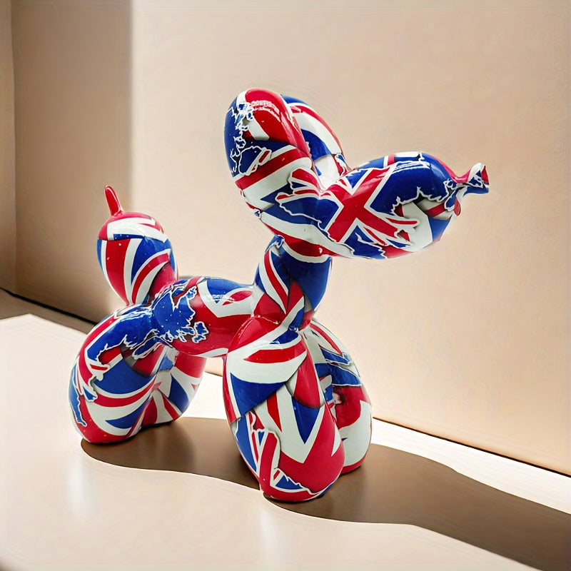 Tnessential British Flag Balloon Dog Sculpture Animal Statue Ornament 3D Decor