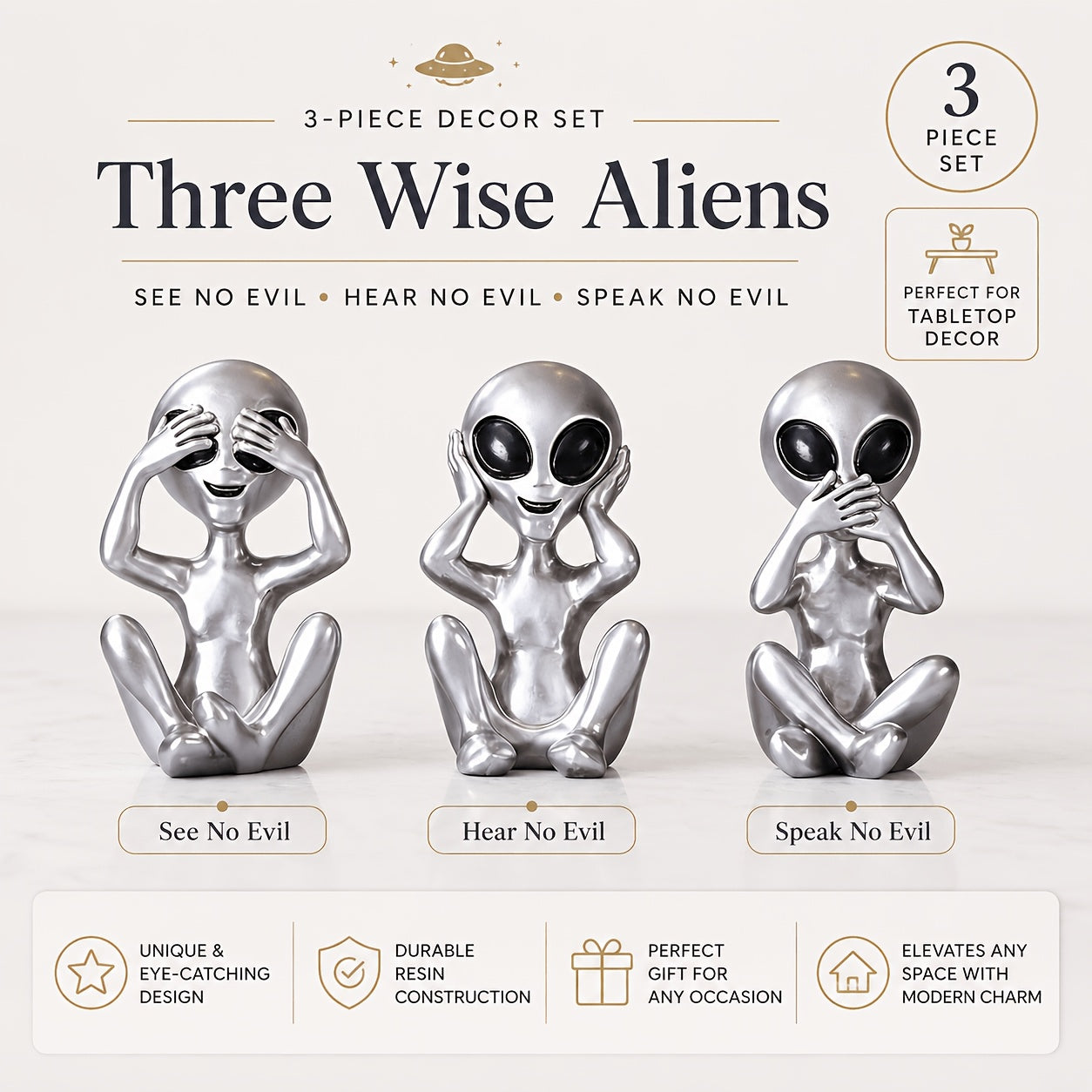 Tnessential Set of Whimsical Alien Statues: Fantasy-themed Decor 3D Decor