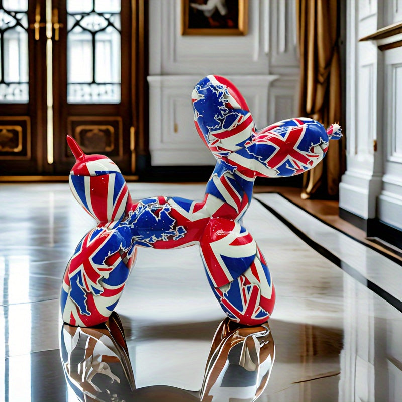 Tnessential British Flag Balloon Dog Sculpture Animal Statue Ornament 3D Decor