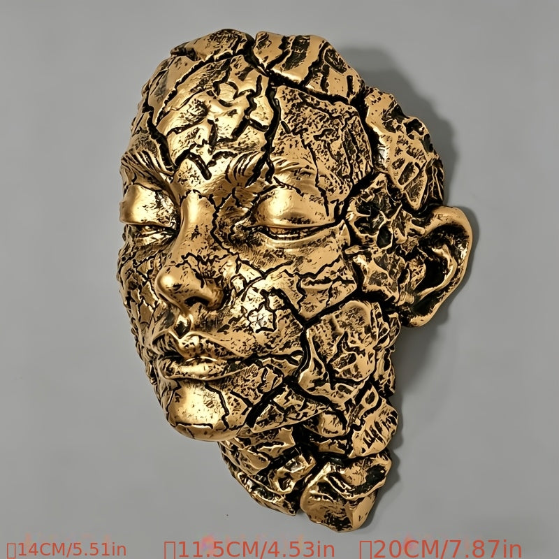 Tnessential Vintage Golden Crackle Face Wall Sculpture 3D Decor