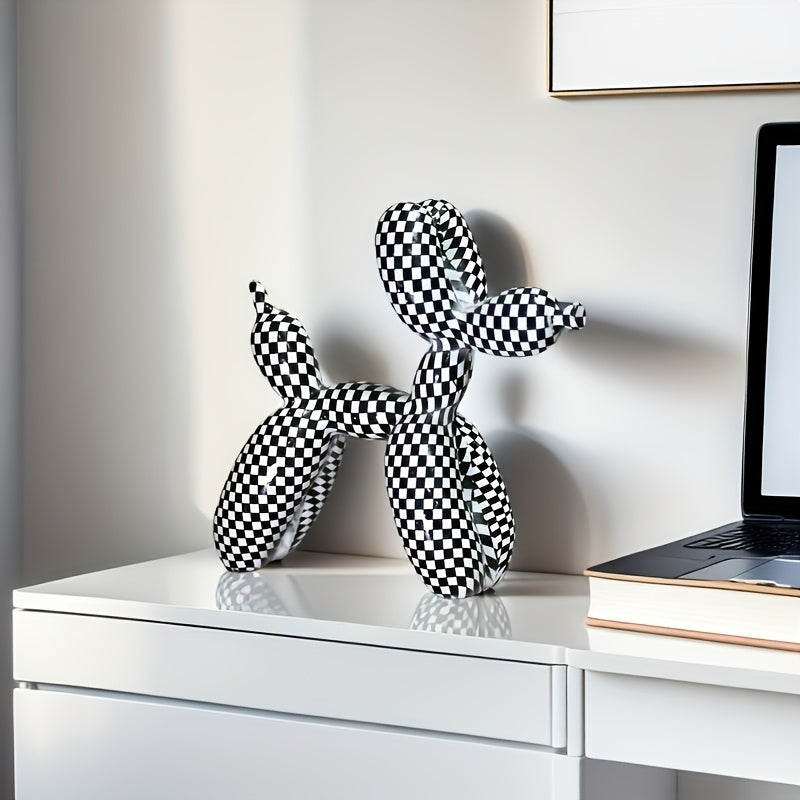 Tnessential Black and White Checkered Balloon Dog Sculpture 3D Decor