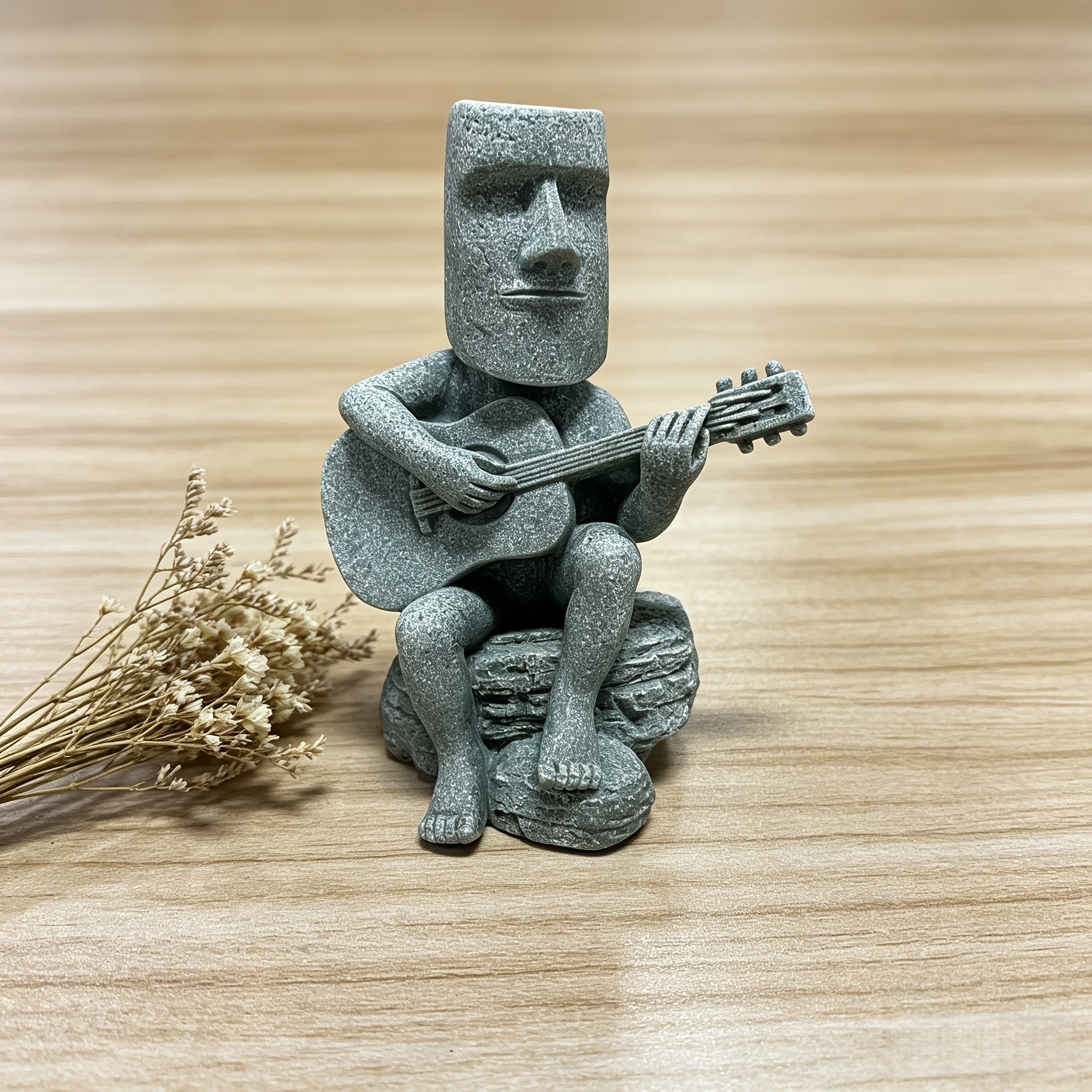 Tnessential Green Sandstone Moai Statue Figurine Creative Rocking 3D Decor