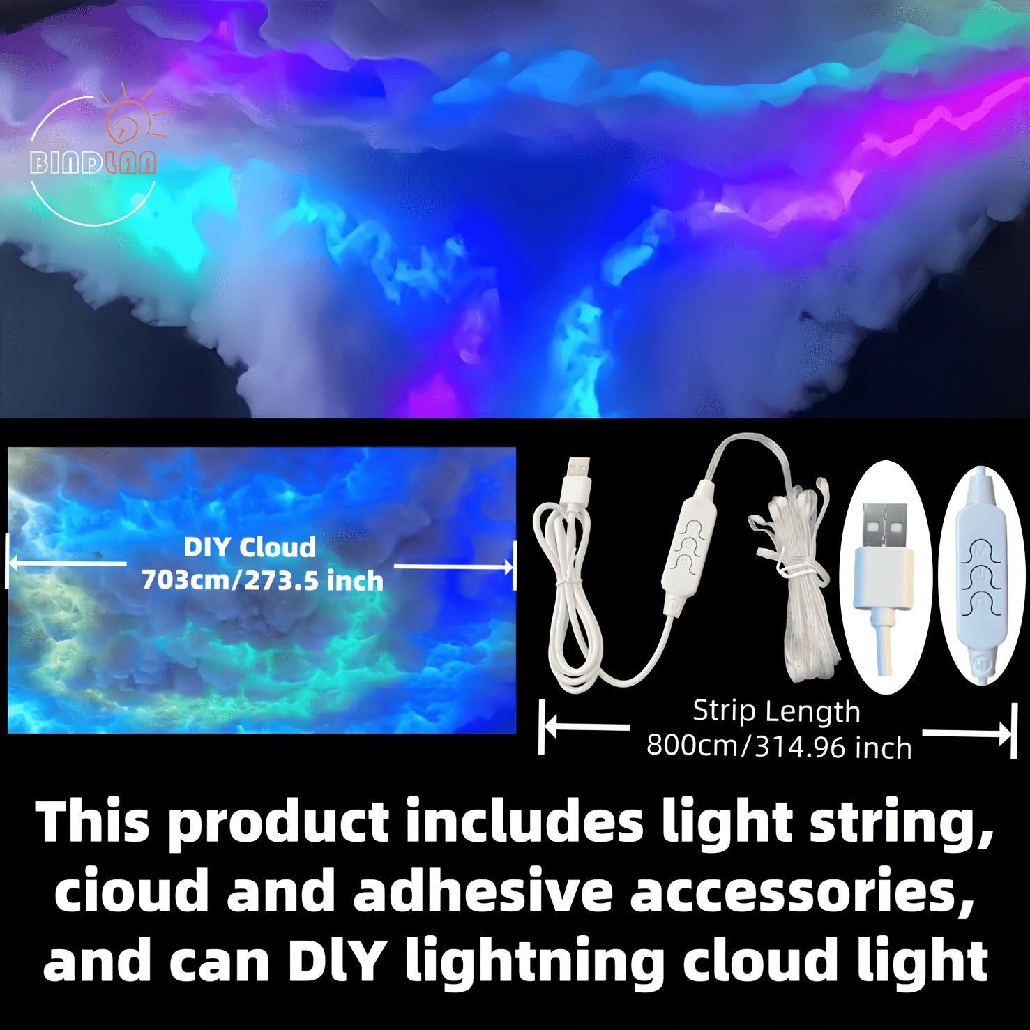 Tnessential BINDLAN 8M 2025 New 3D Thunder Cloud LED Light 3D Decor