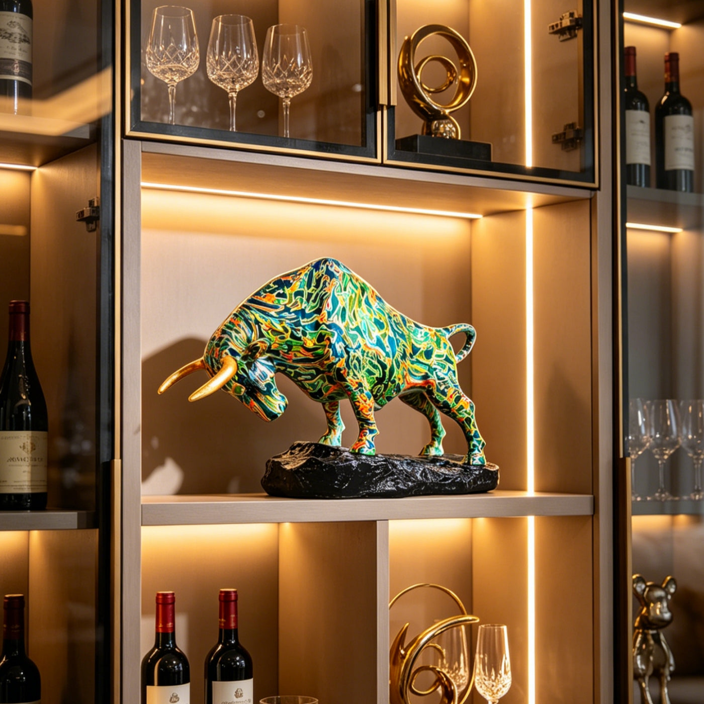Tnessential Sparkling Resin Wall Street Bull Statue 3D Decor