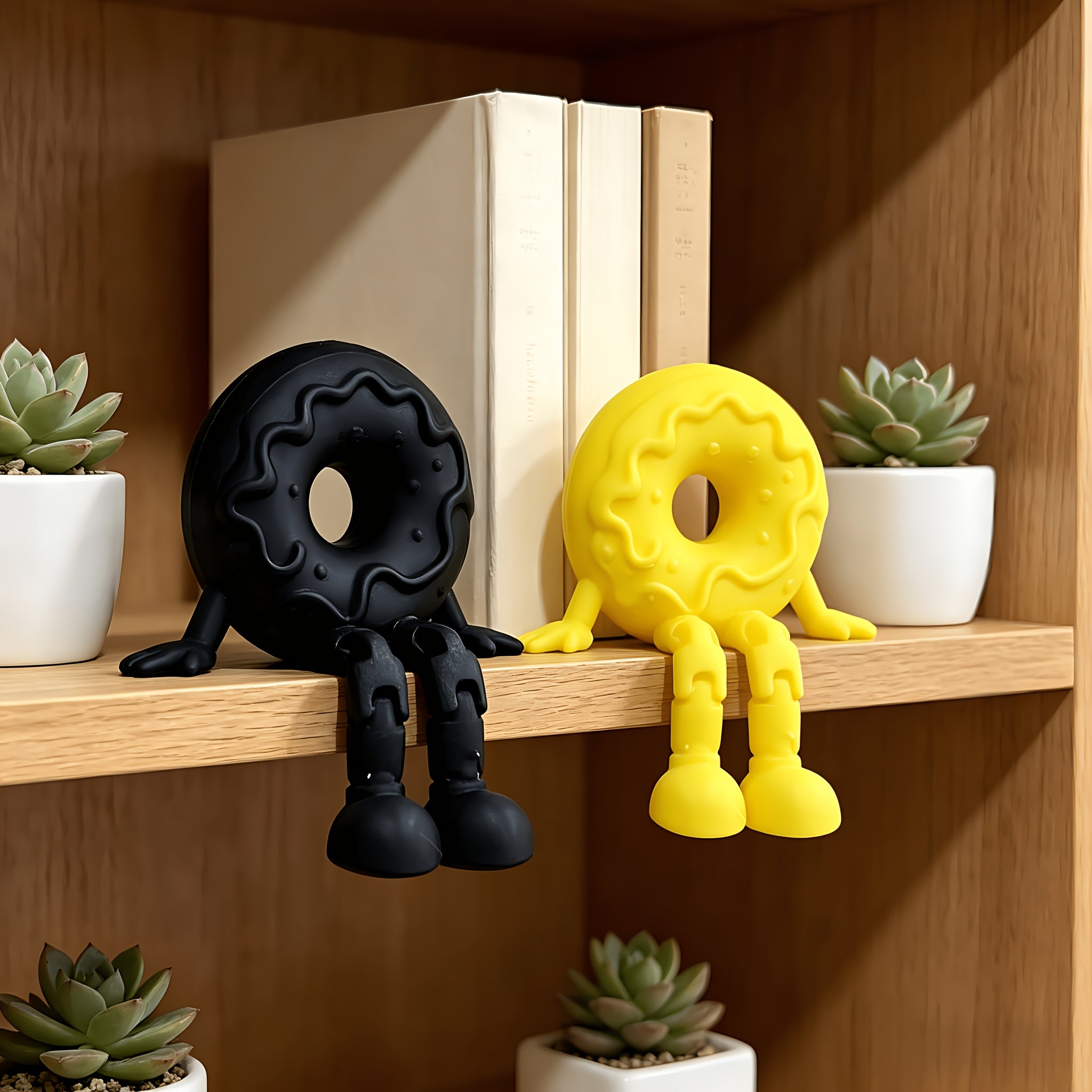 Tnessential Printed Yellow Donut Figure with Movable Joints 3D Decor