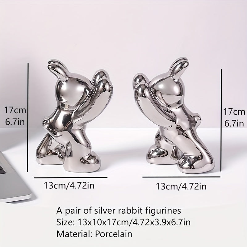 Tnessential Ceramic Rabbit Bookend with a High-end Silvery Plating 3D Decor