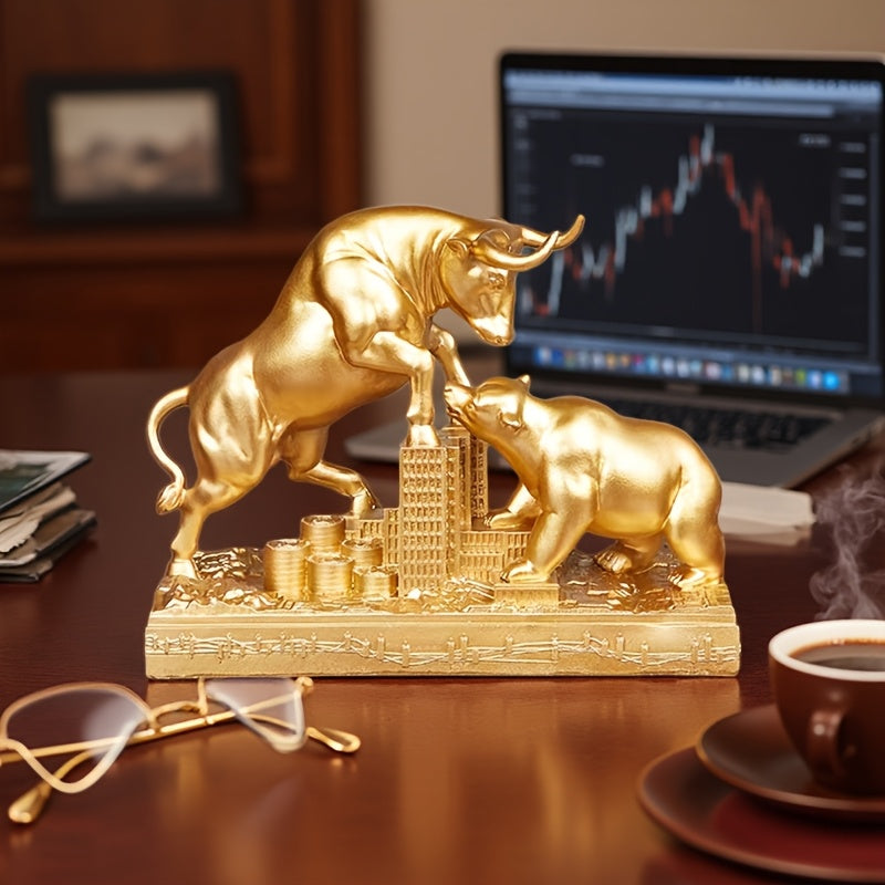 Tnessential Bull & Bear Wall Street Battle Statue 3D Decor
