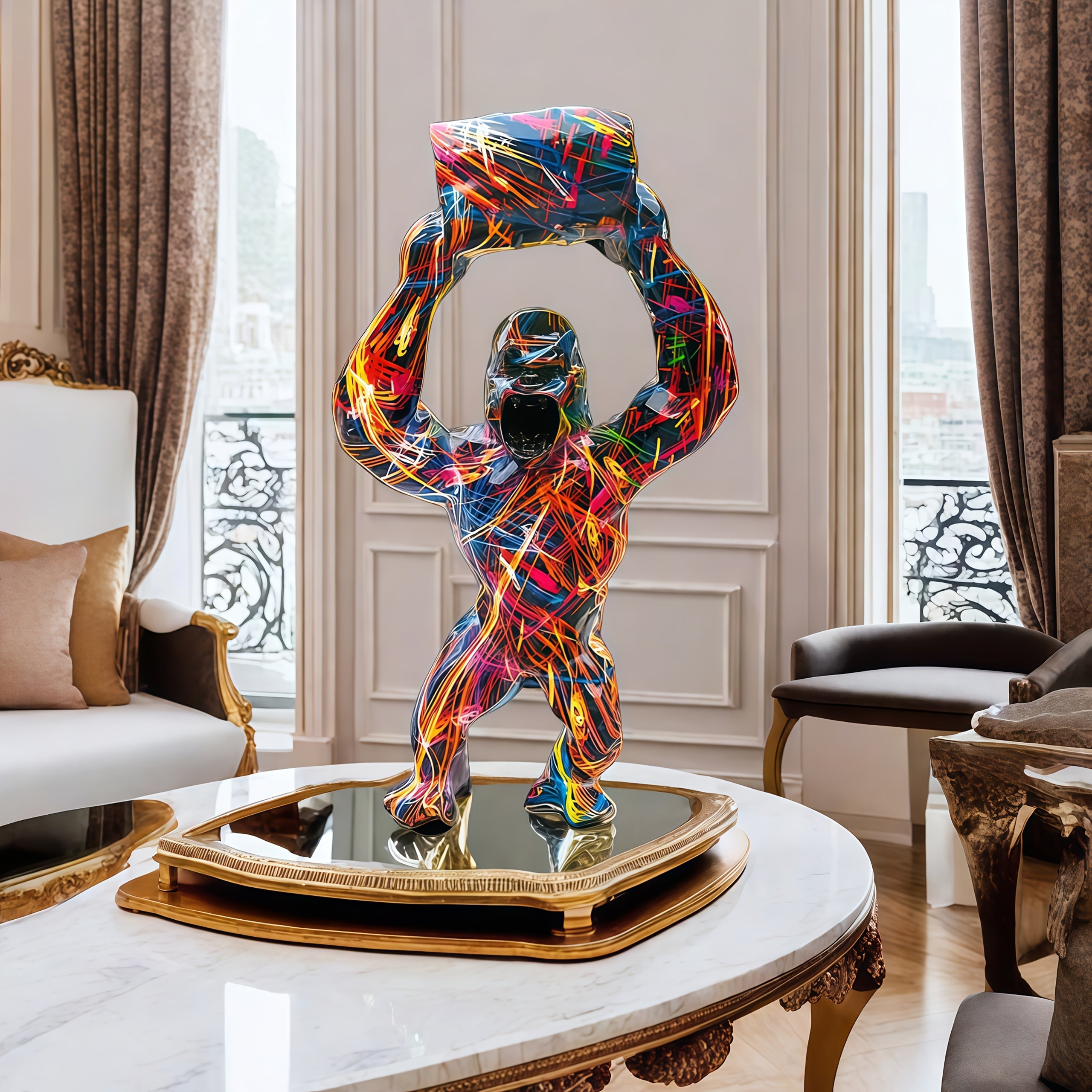 Tnessential Creative Nordic Abstract Graffiti Gorilla Sculpture 3D Decor