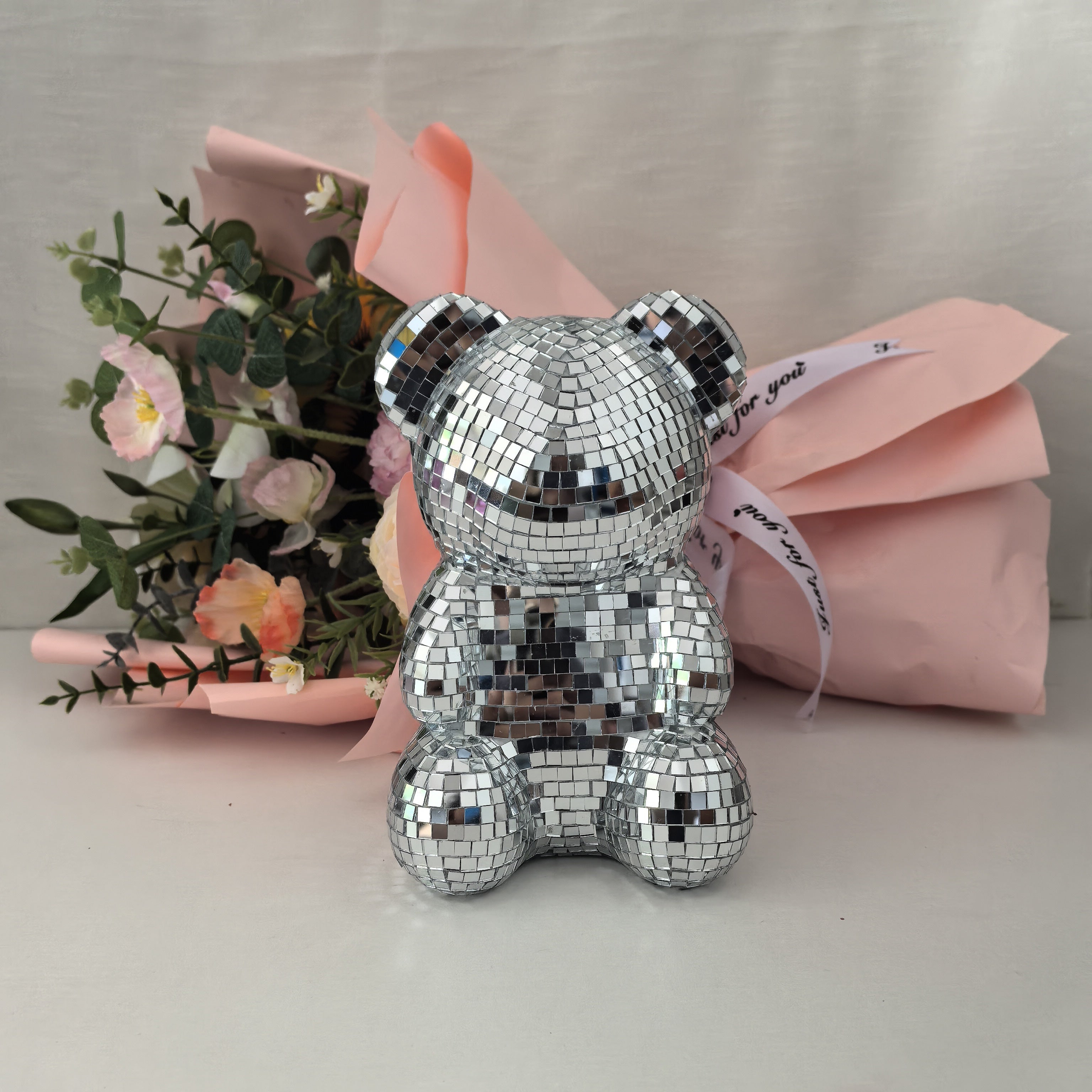 Tnessential 78-inch Christmas Silvery Disco Bear Figurine 3D Decor
