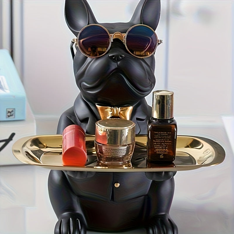 Tnessential French Bulldog Table Storage Resin Sculpture with Tray 3D Decor