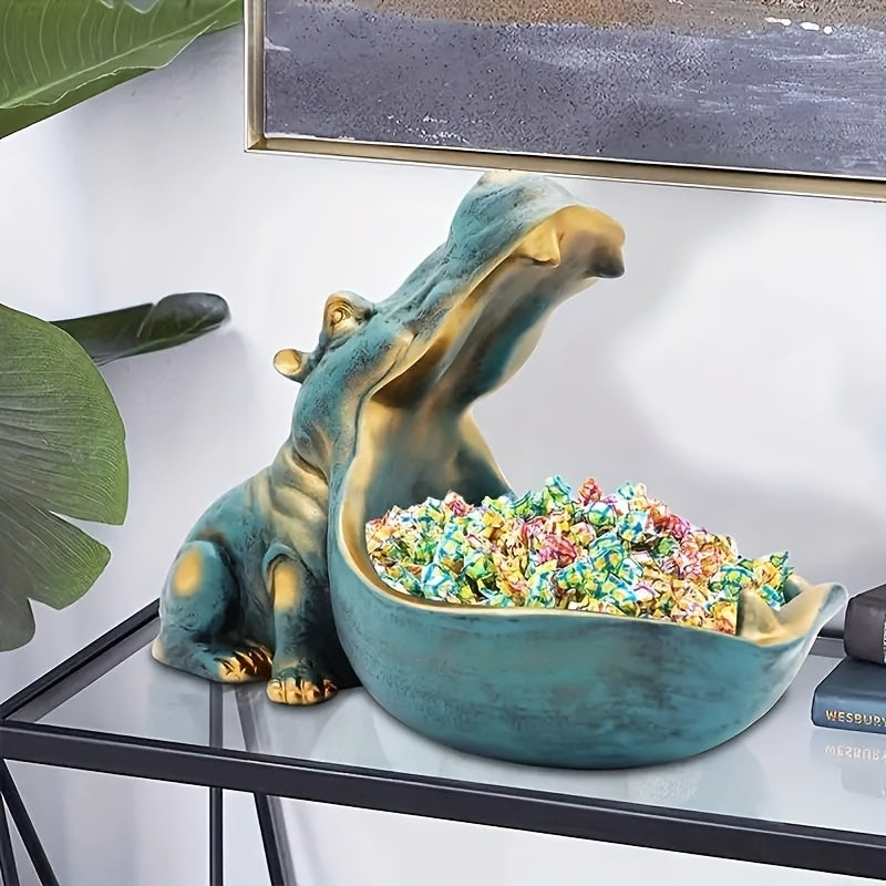 Tnessential Resin Hippopotamus Sculpture with Big Mouth 3D Decor