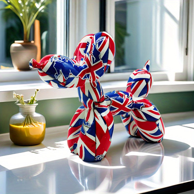 Tnessential British Flag Balloon Dog Sculpture Animal Statue Ornament 3D Decor