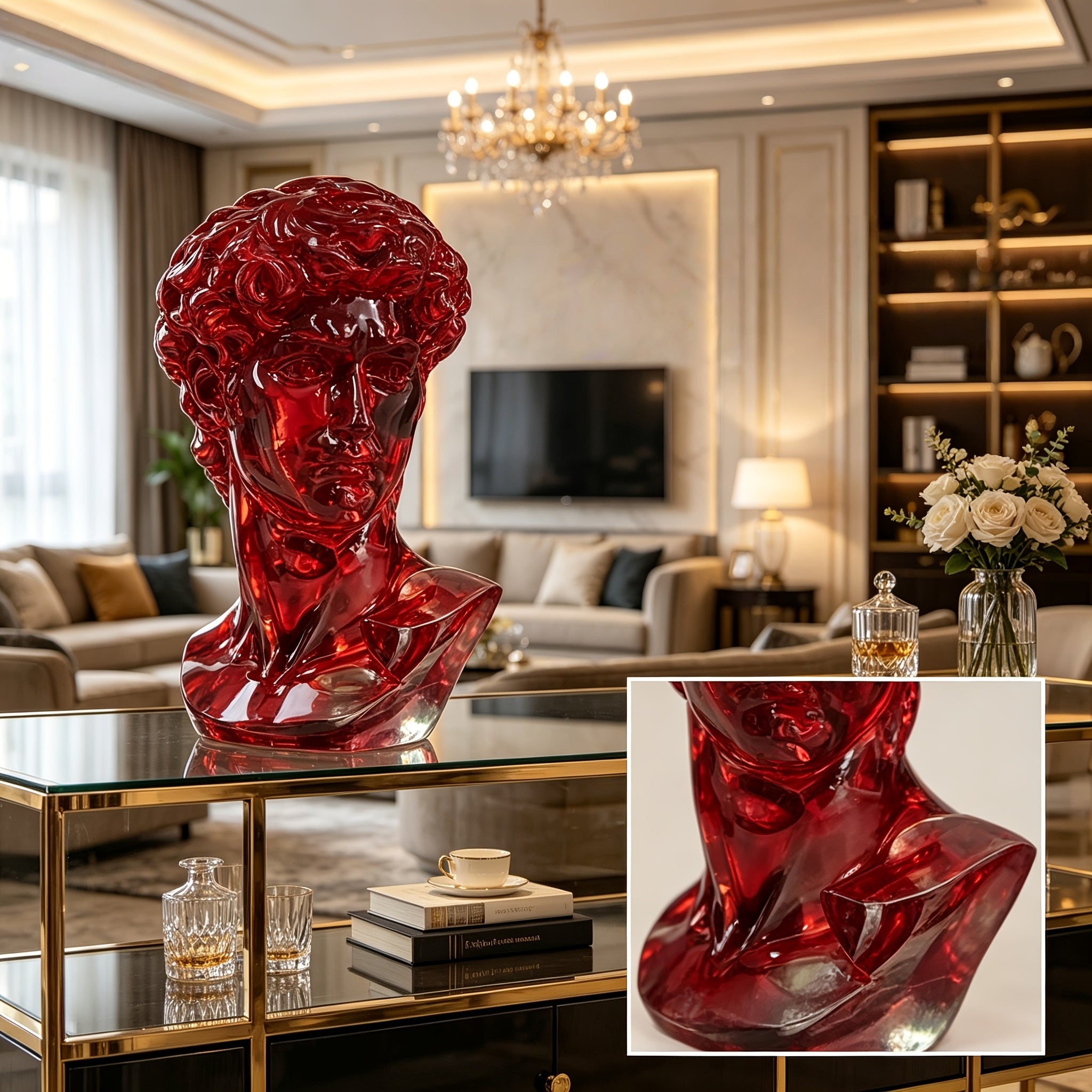 Tnessential D Intricately Carved Deeply Red Romantic Portrait Resin 3D Decor