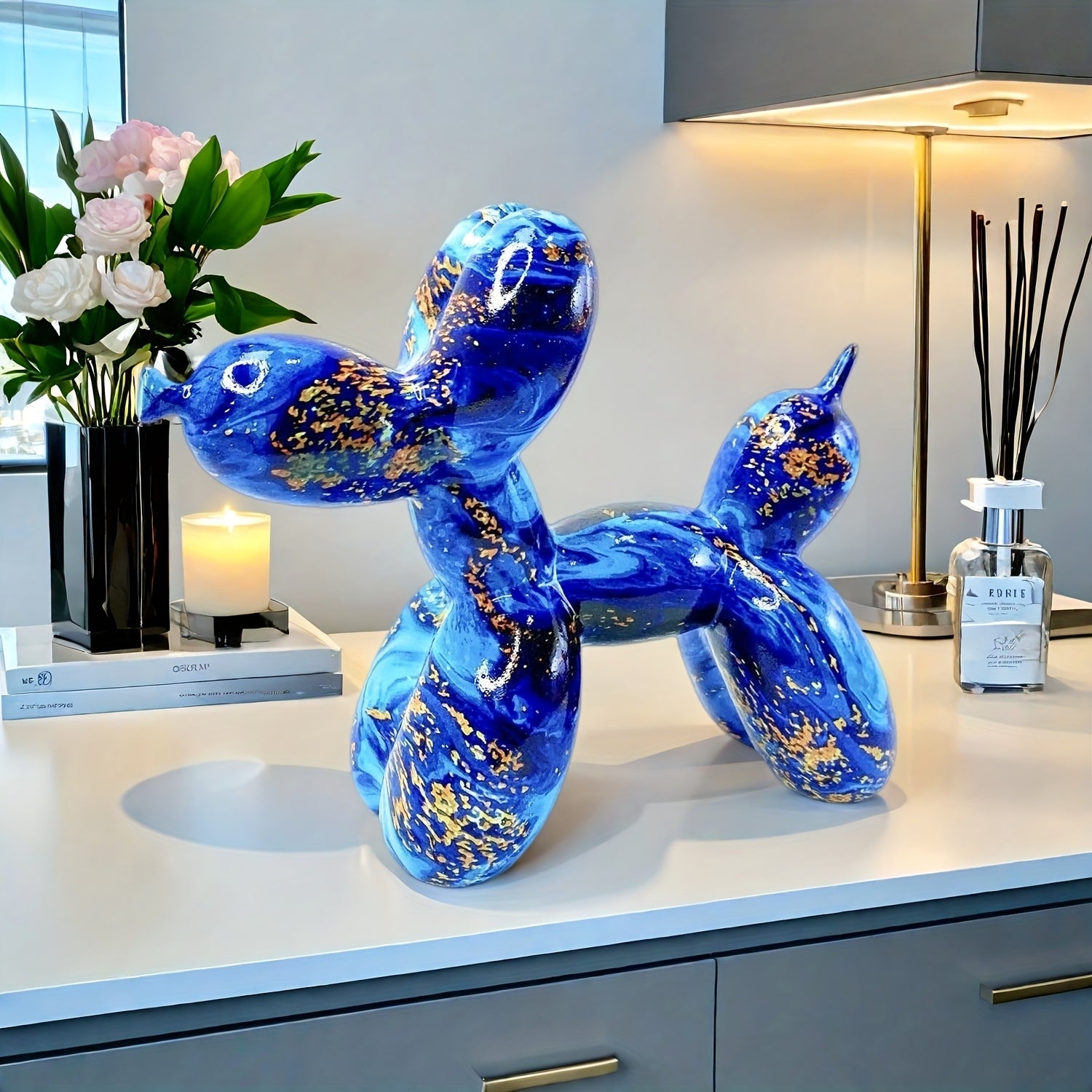 Tnessential Blue and Golden Water-soaked Balloon Dog 3D Decor