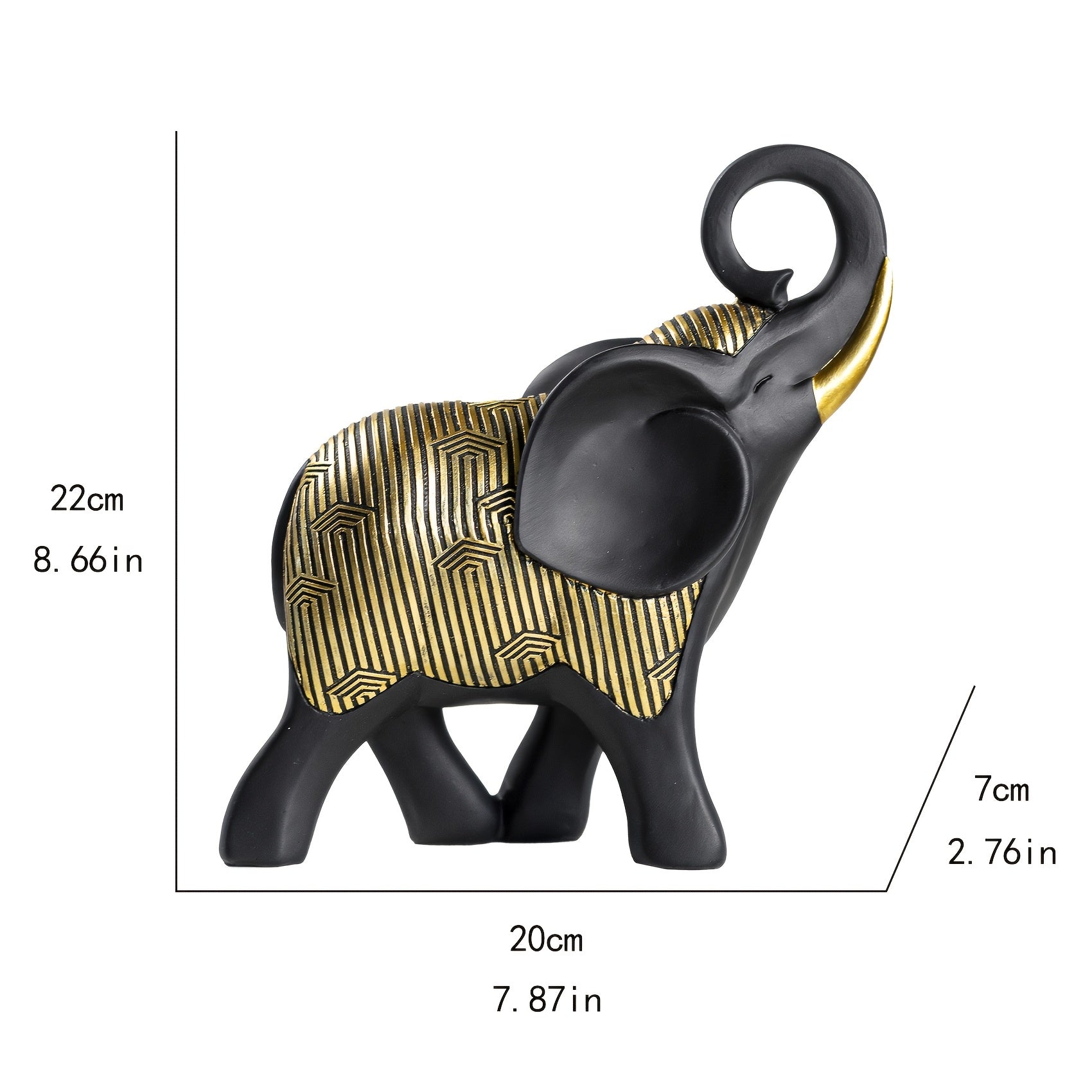 Tnessential Golden Striped Black Elephant Collectible Figurines 3D Decor