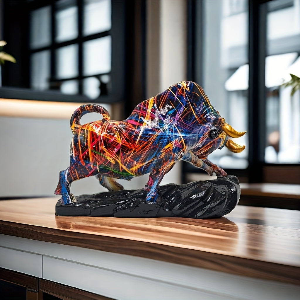 Tnessential Art Deco Resin Trumpet Bull Statue 3D Decor