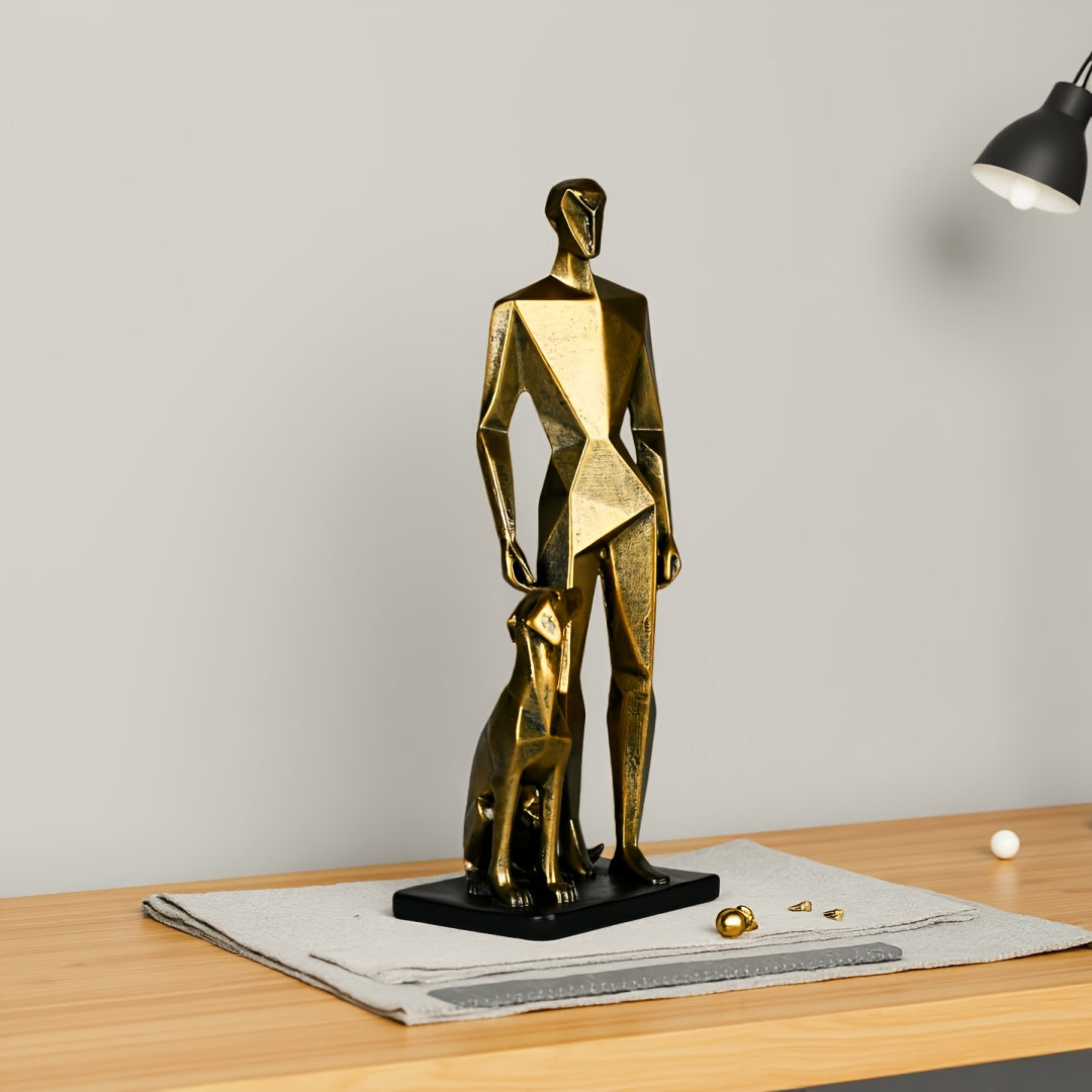 Tnessential Modern Minimalist Human & Dog Sculpture Statue 3D Decor