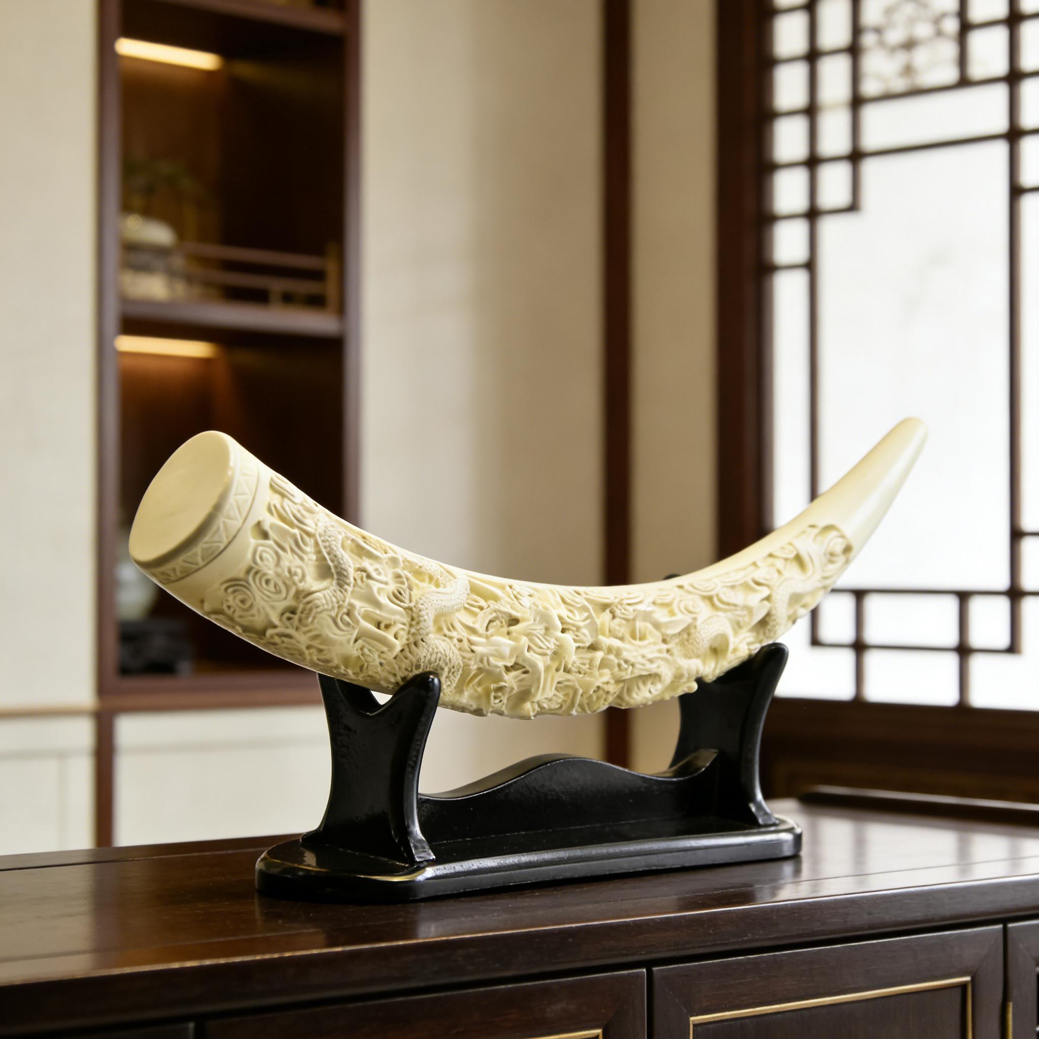 Tnessential Elephant Tusk-shaped Resin Craft Ation \u002f High-end 3D Decor