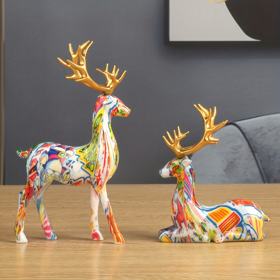 Tnessential Multicolor Christmas Reindeer Statues 3D Decor