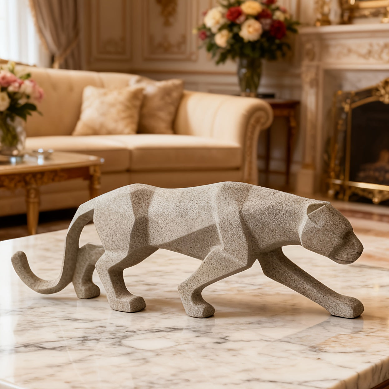 Tnessential Nordic Modern Sandstone Texture Resin Cheetah Statue 3D Decor