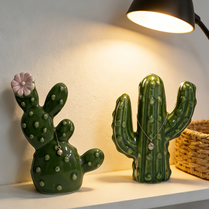 Tnessential Vintage Green Ceramic Cactus Storage Ornament 3D Decor