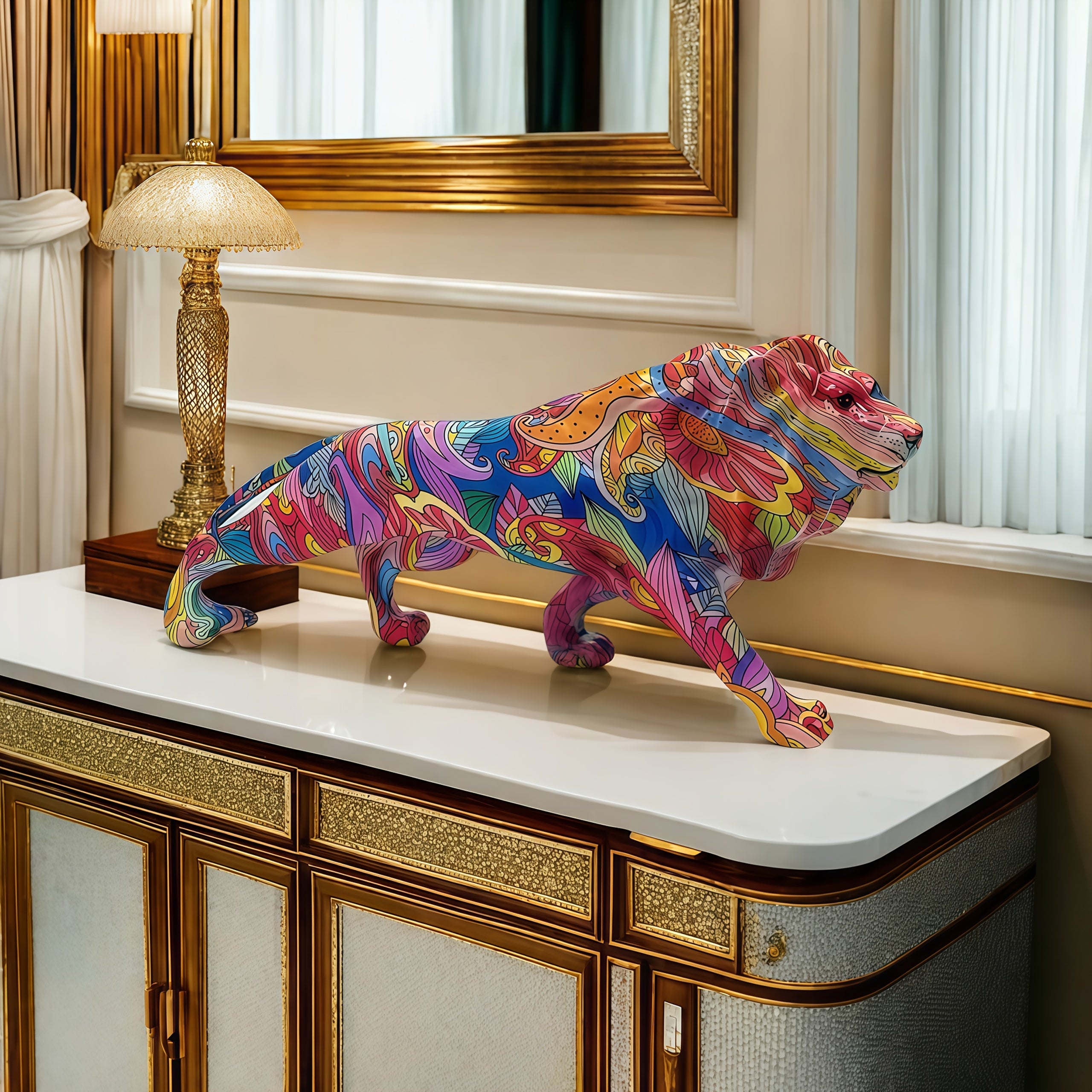 Tnessential Creative High-end Graffiti Lion Resin Sculpture 3D Decor