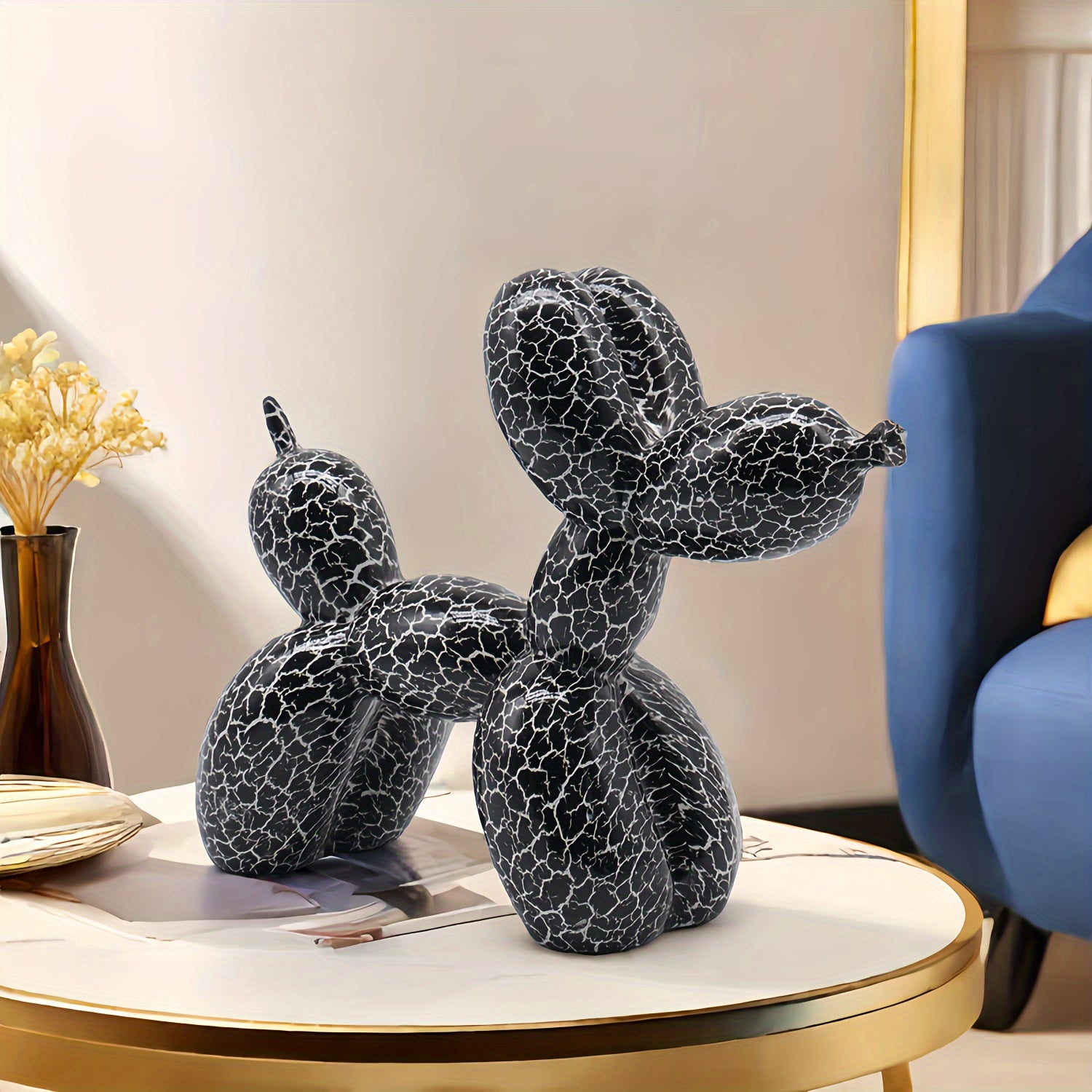 Tnessential Modern Black and White Crackle Balloon Dog Statue 3D Decor
