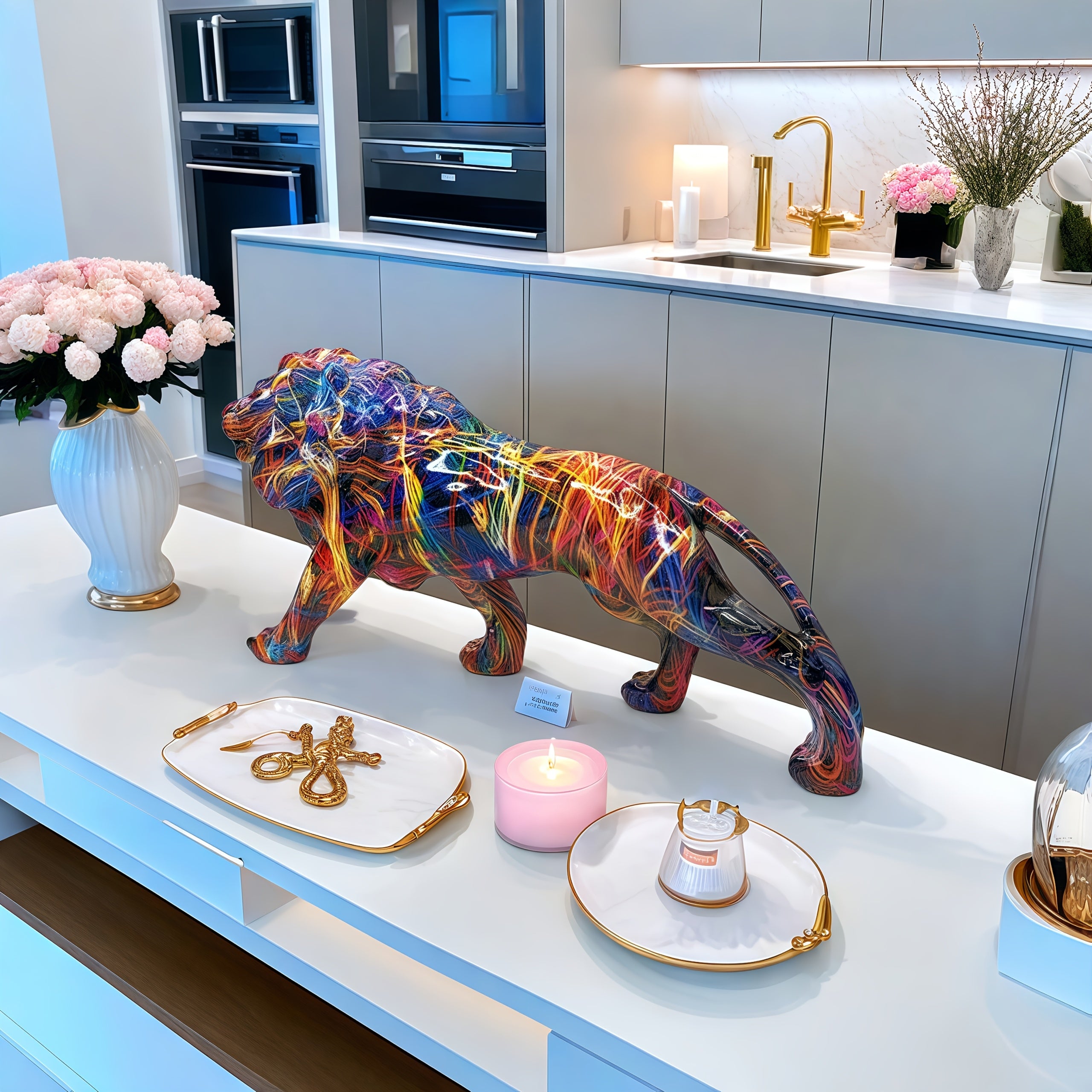 Tnessential Colorful Lion King Resin Statue 3D Decor