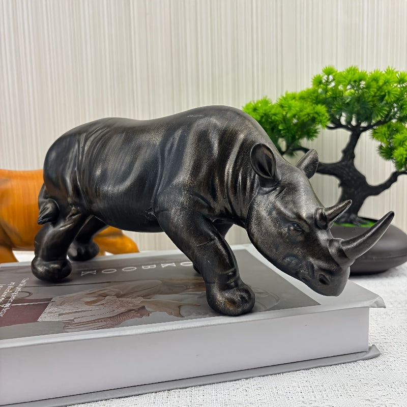 Tnessential Rustic Farmhouse Style Rhino Statue 3D Decor