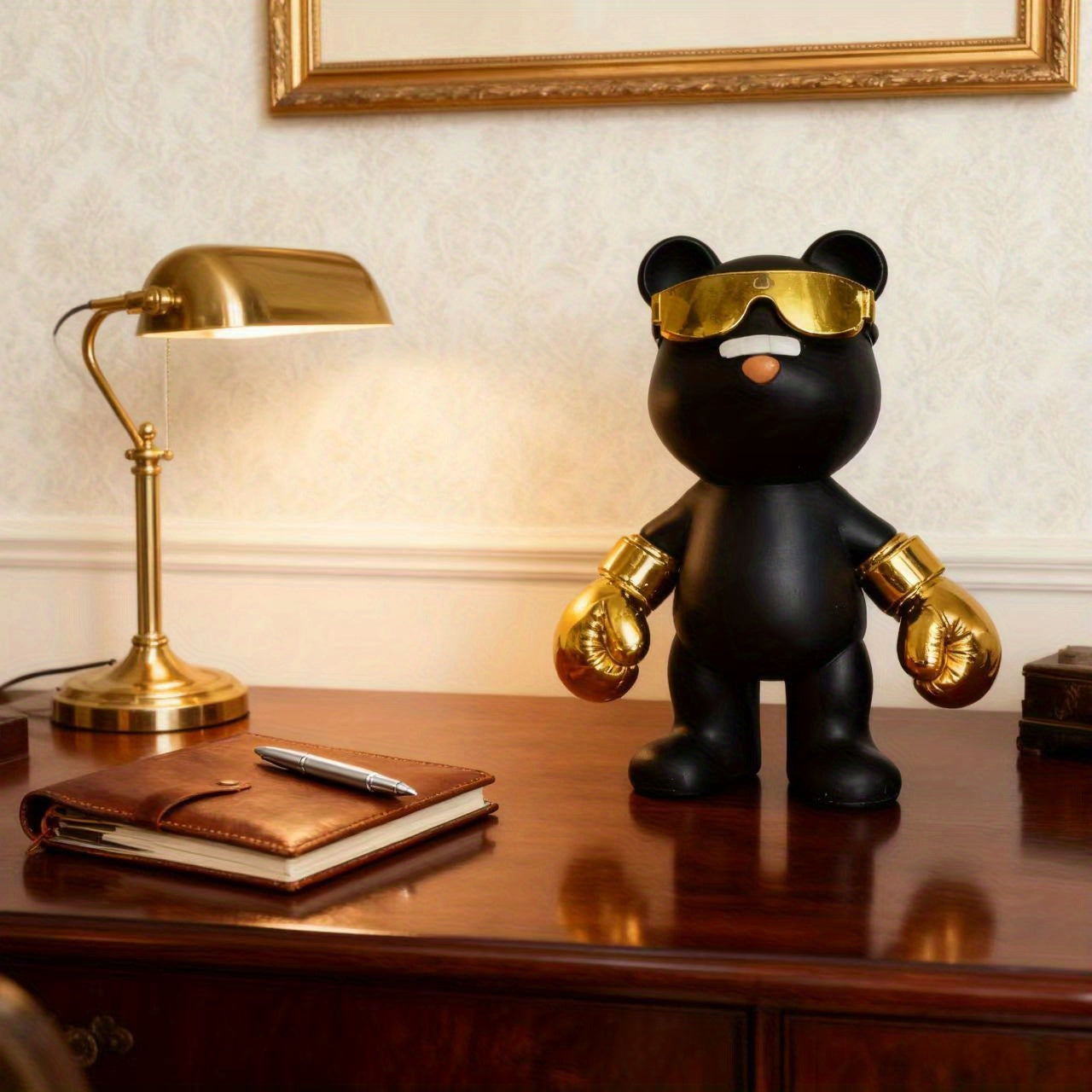 Tnessential Black and Golden Boxing Bear Style Decorative Ornament 3D Decor