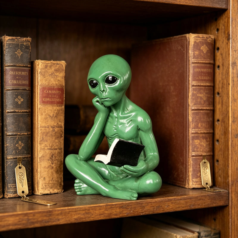 Tnessential Alien Figurine Reading Book Statue 3D Decor