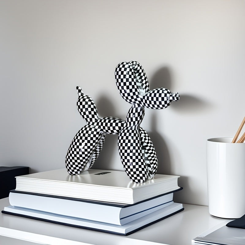 Tnessential Elegant Black & White Checkered Dog Sculpture 3D Decor