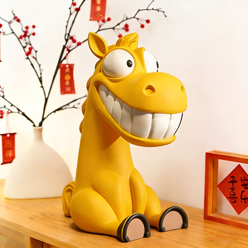 Tnessential Yellow Horse Statue with a Funny Grin 3D Decor