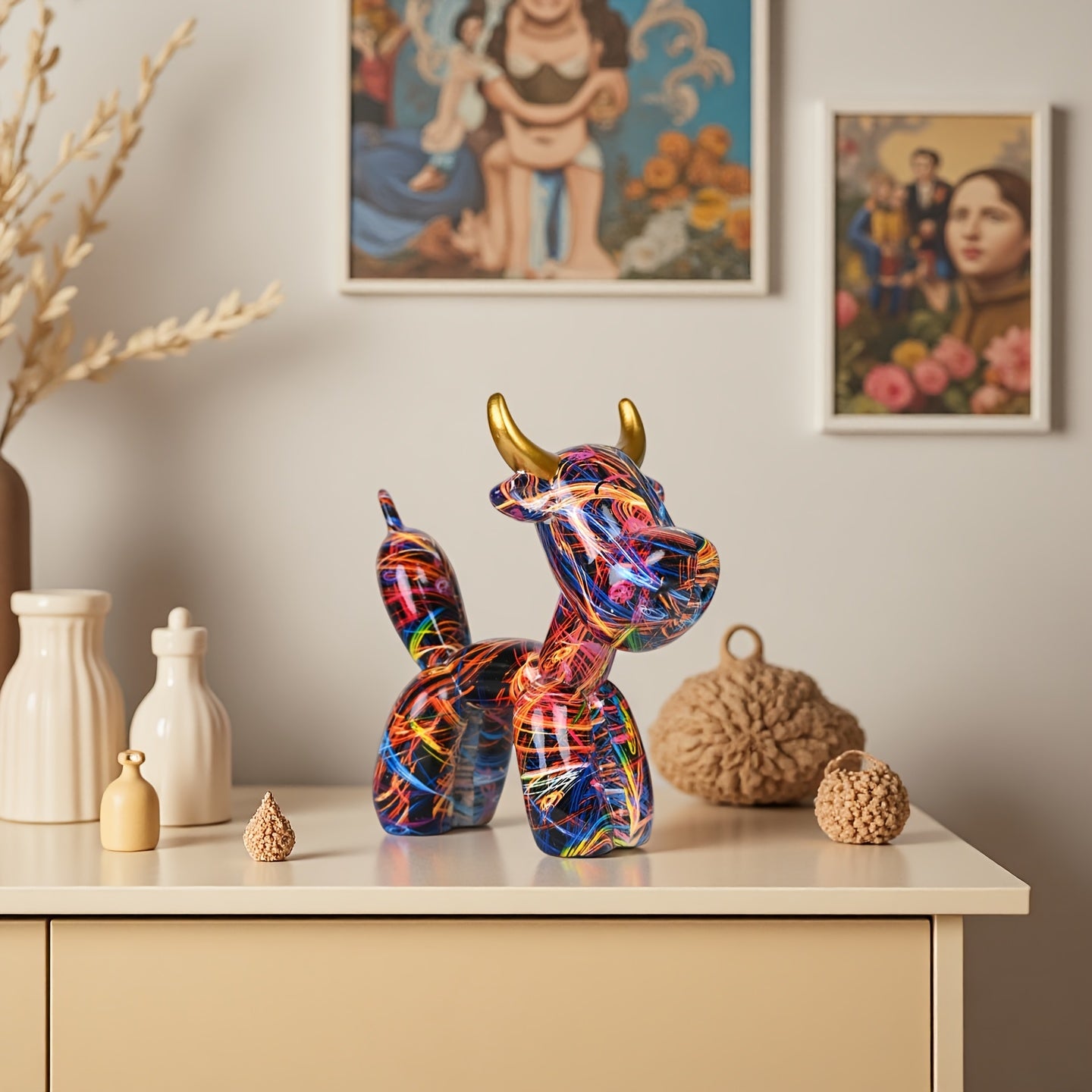 Tnessential Creative Colorful Balloon Bull Ornament 3D Decor