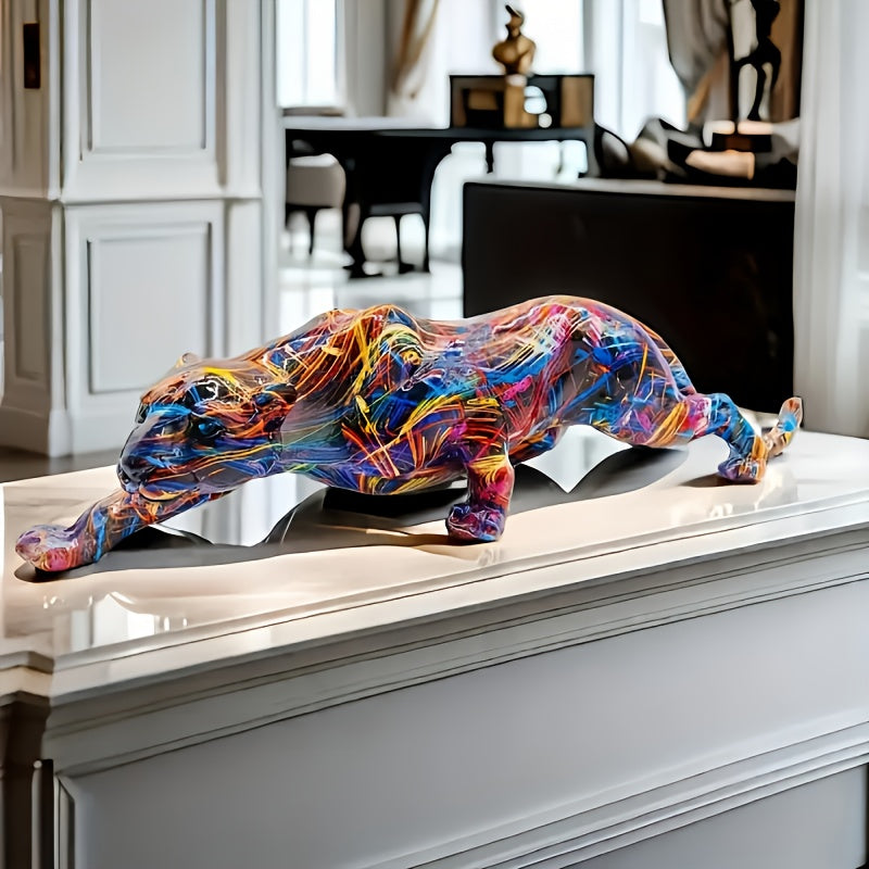 Tnessential Vibrant Graffiti Leopard Figurine 3D Decor