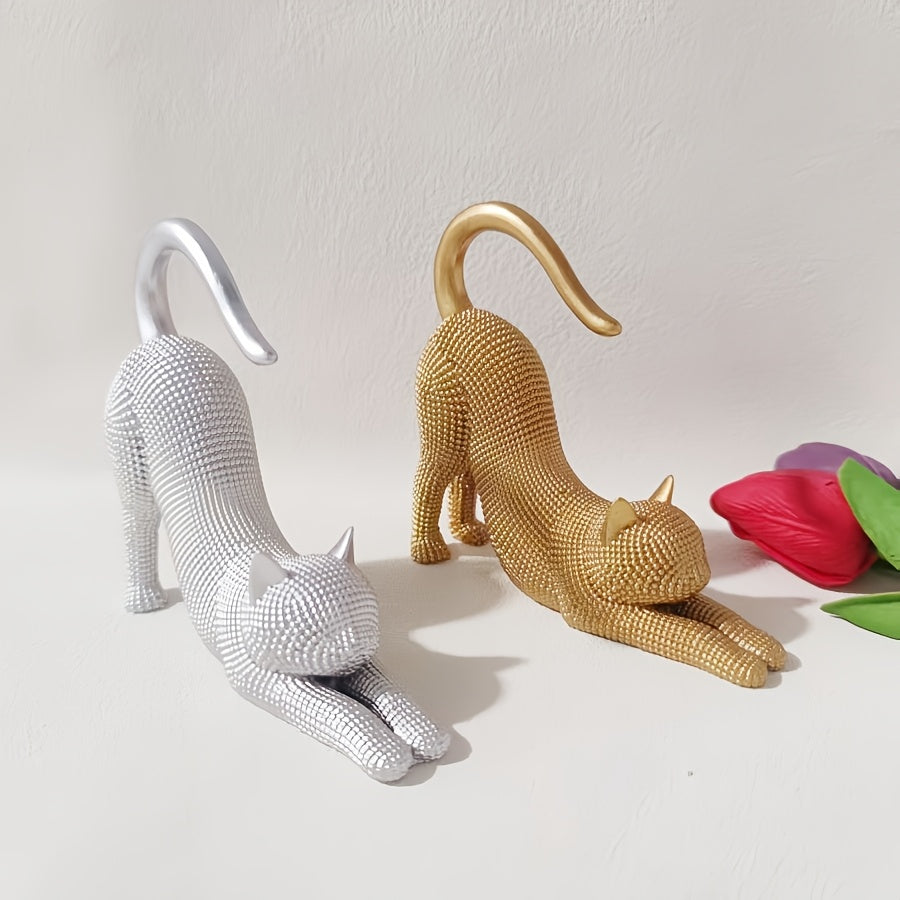 Tnessential Modern Charm Beaded Cat Statue 3D Decor