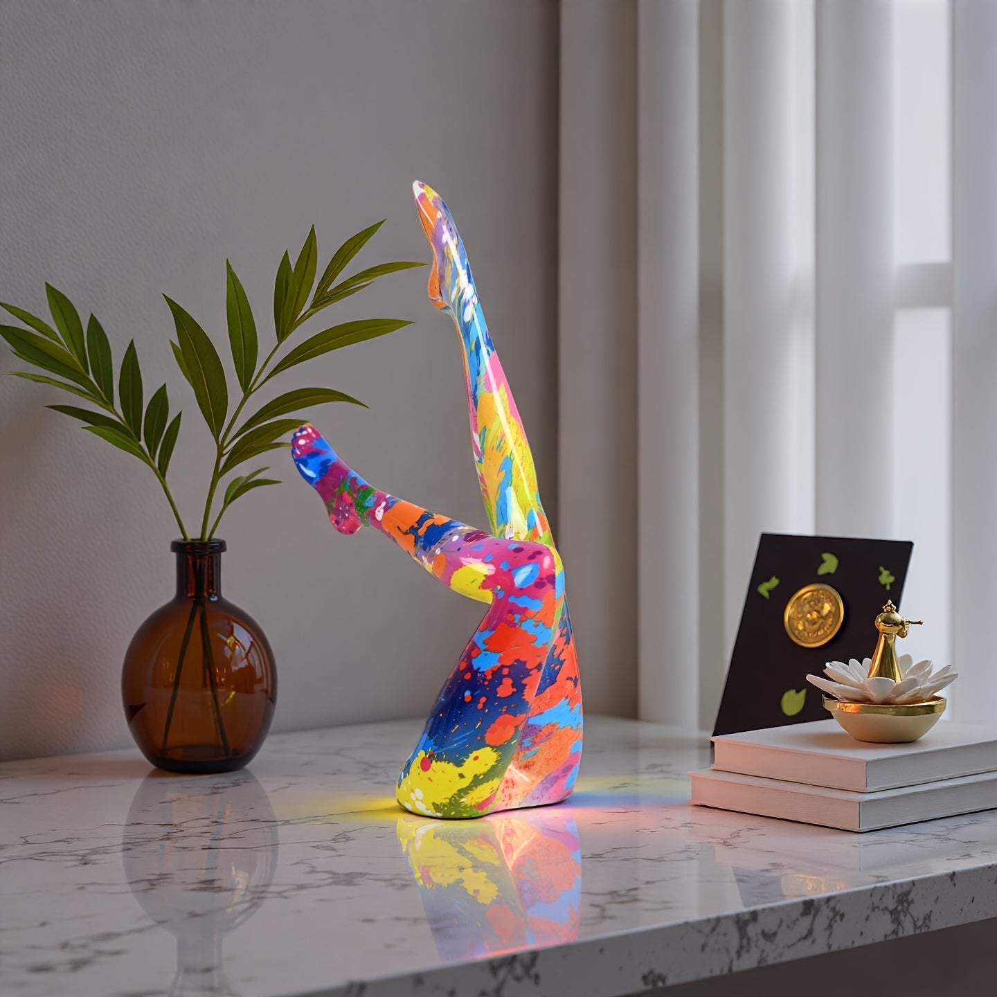 Tnessential Vibrant Splash Paint Resin Leg Statue 3D Decor