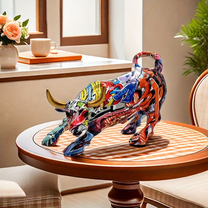 Tnessential Collectible Figurines 1pc Bold Graffiti Bull Statue 3D Decor