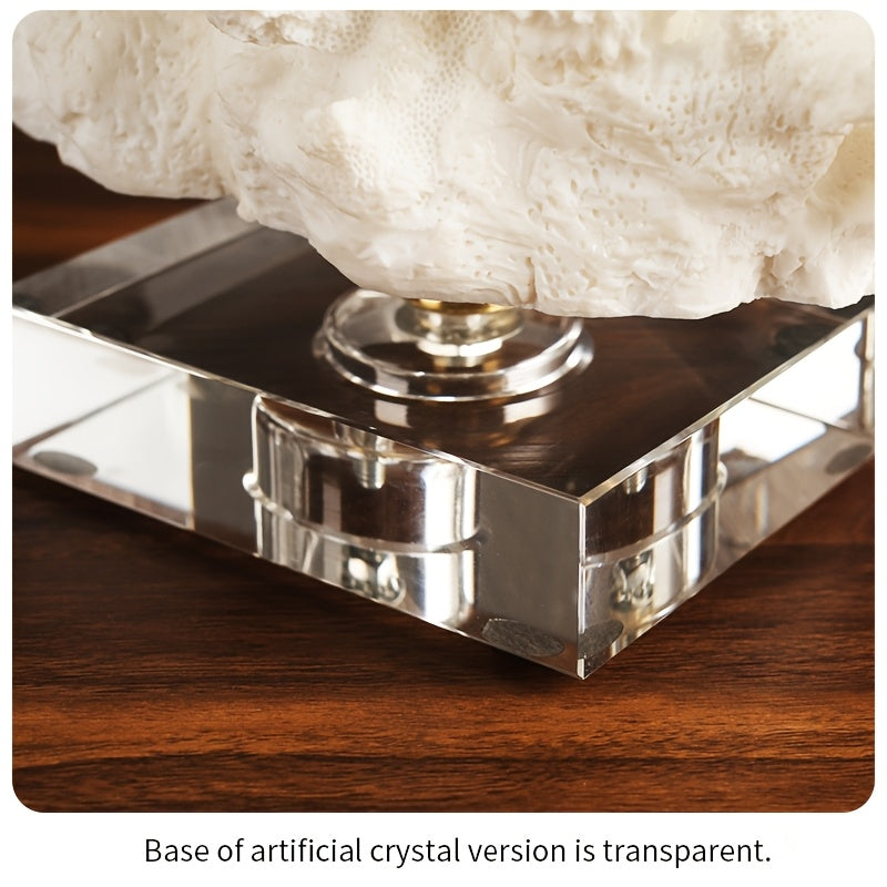 Tnessential Elegant White Coral Sculpture Ornament with Crystal Base 3D Decor