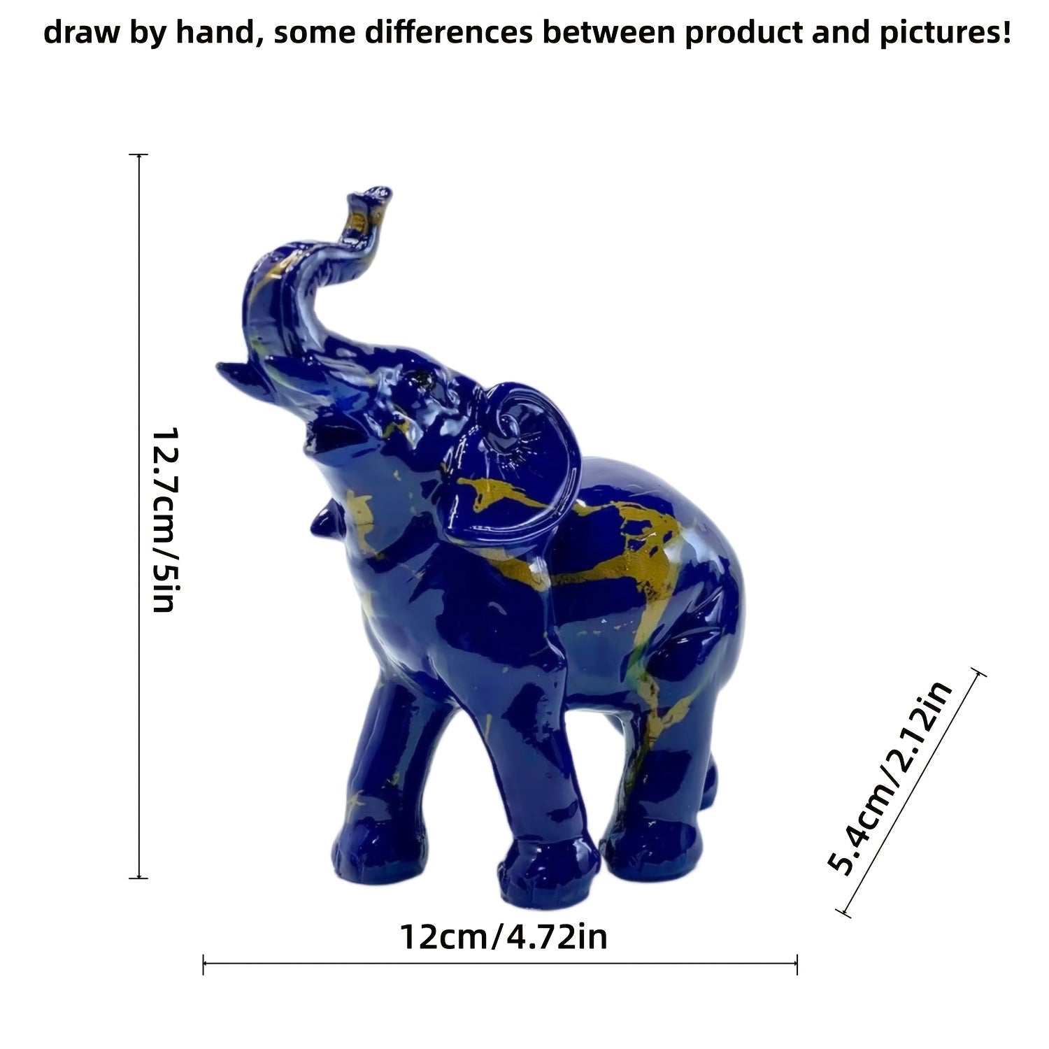 Tnessential Dark Blue Resin Elephant Statue with Golden Accents 3D Decor