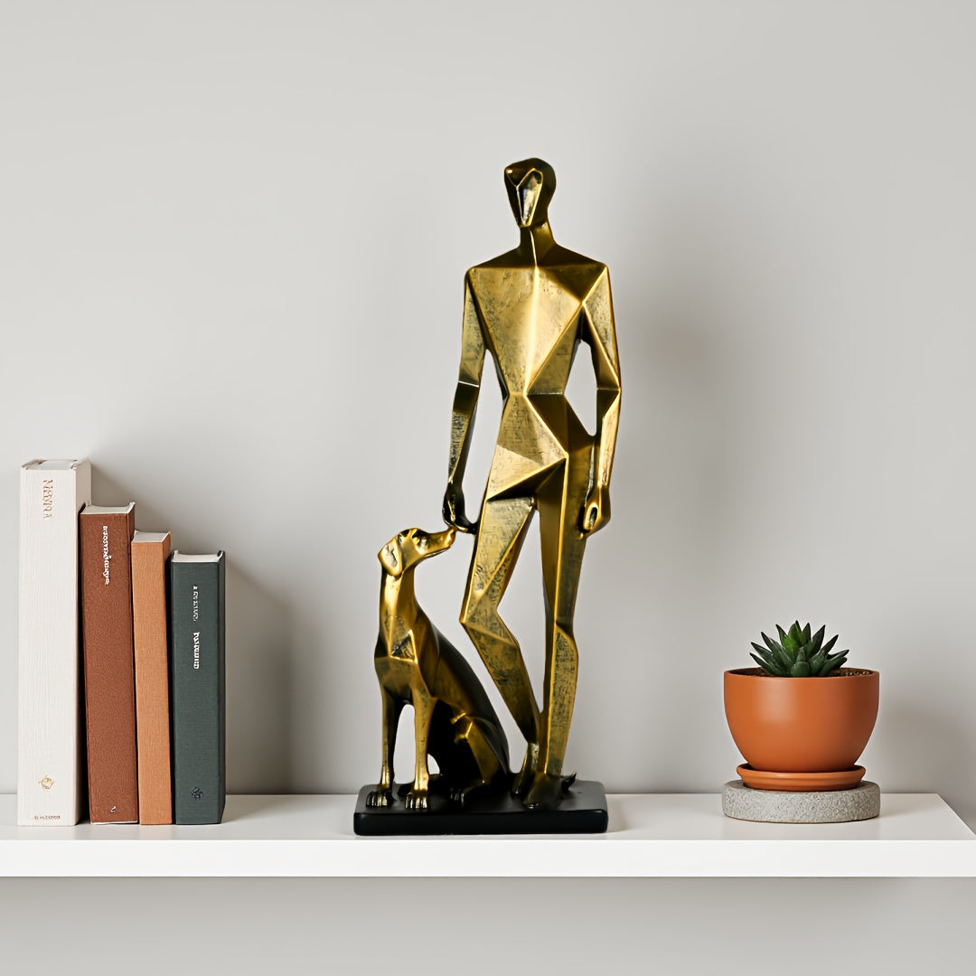 Tnessential Modern Minimalist Human & Dog Sculpture Statue 3D Decor